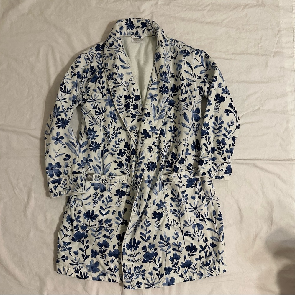 Blue Floral Shawl Collar Robe - Women's Intimates